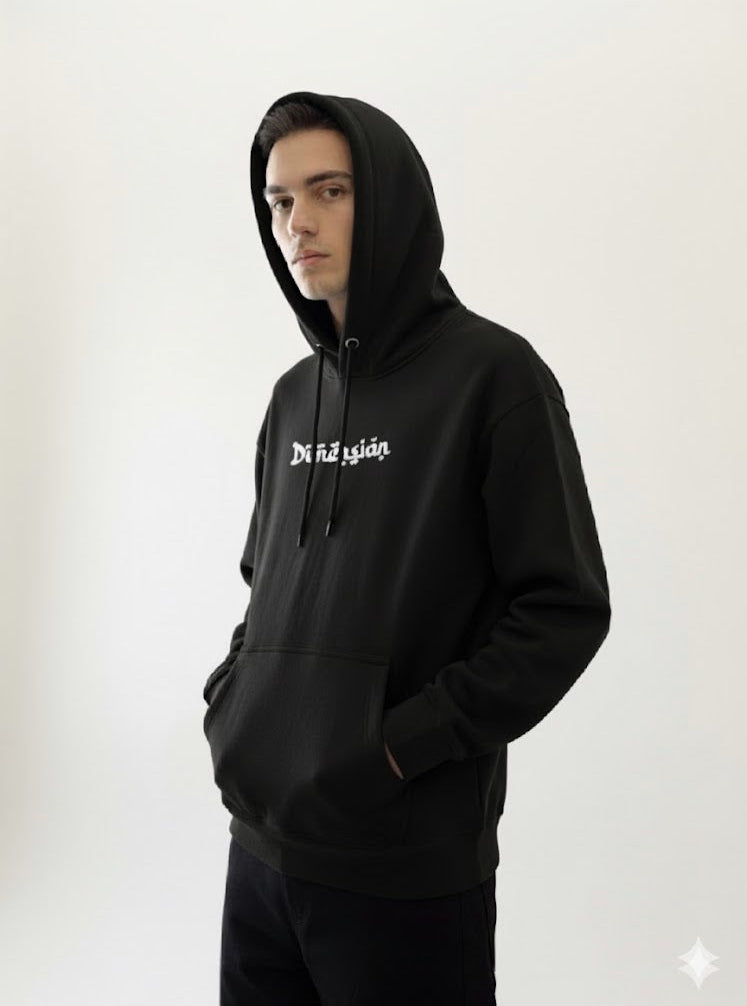 Black “Dimēnsiön” Graphic Hoodie
