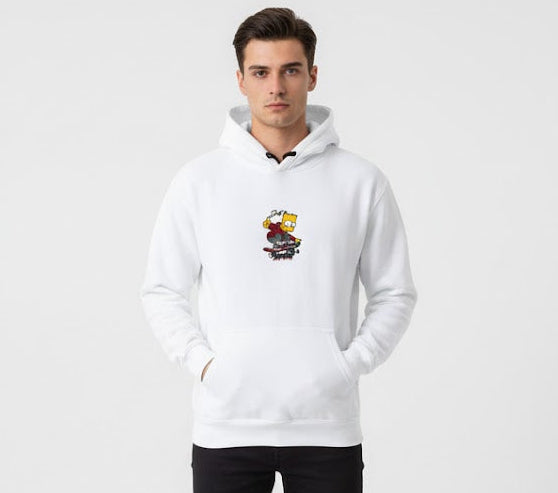 Bart Simpson Skateboard "Just Skate Away" White Pullover Hoodie