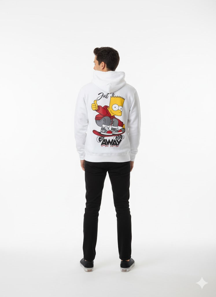 Bart Simpson Skateboard "Just Skate Away" White Pullover Hoodie