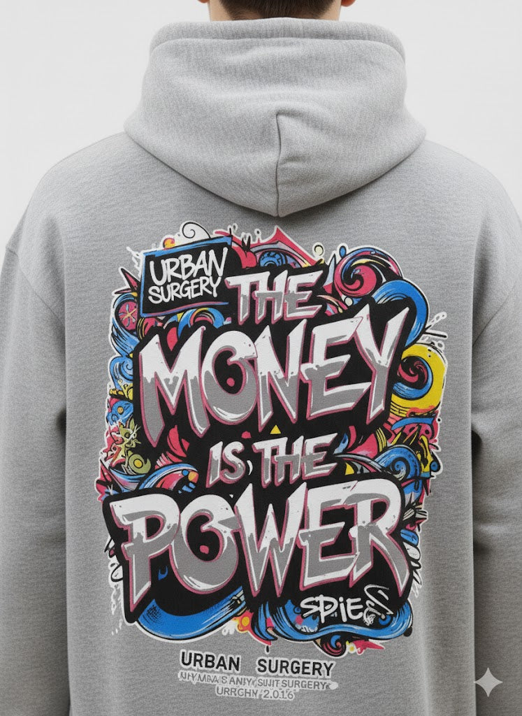 Light Gray Hoodie with Abstract Patch Design