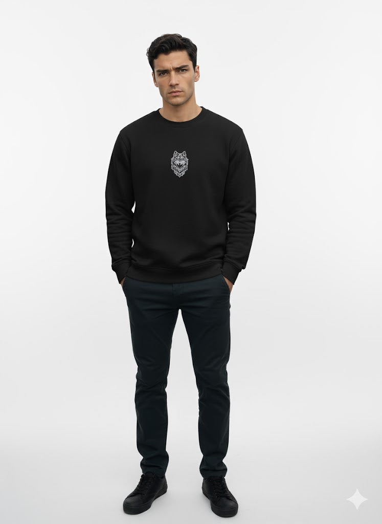 Alpha Wolf Mystic Graphic Black Crewneck Sweatshirt