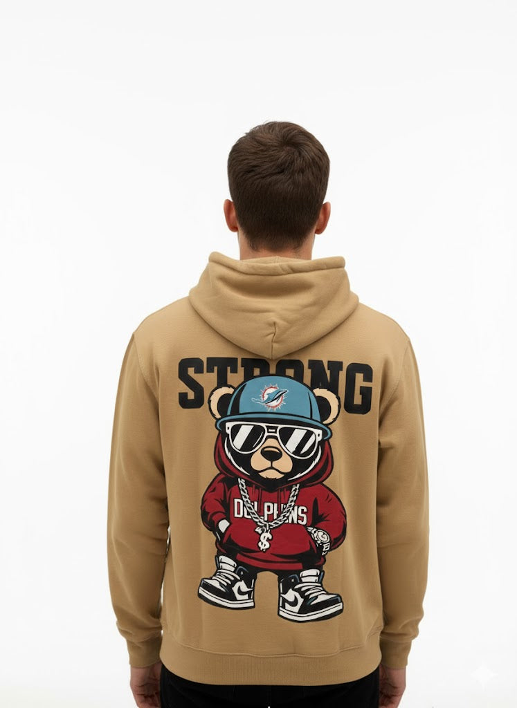 Camel Hoodie with Streetwear Bear Embroidery