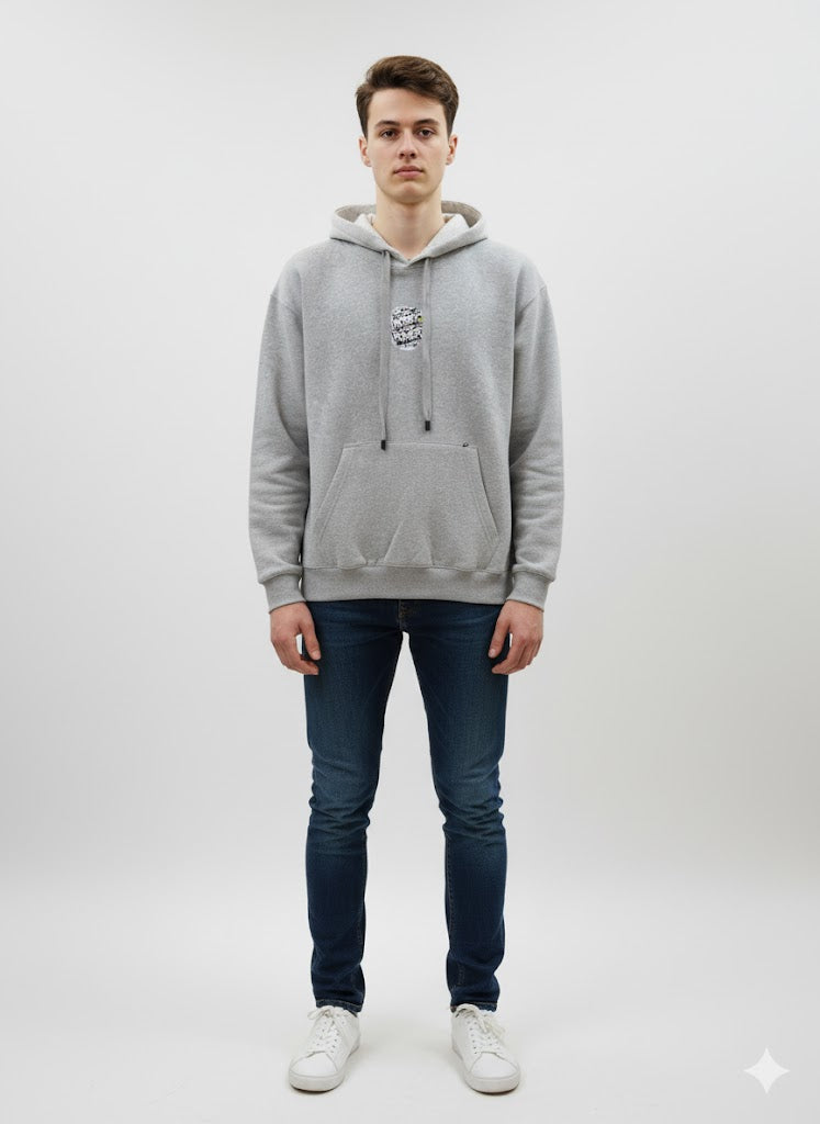 Light Gray Hoodie with Abstract Patch Design