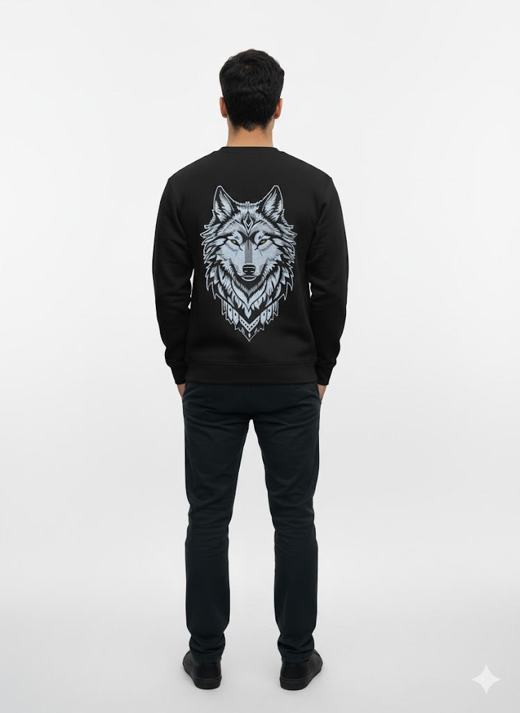 Alpha Wolf Mystic Graphic Black Crewneck Sweatshirt