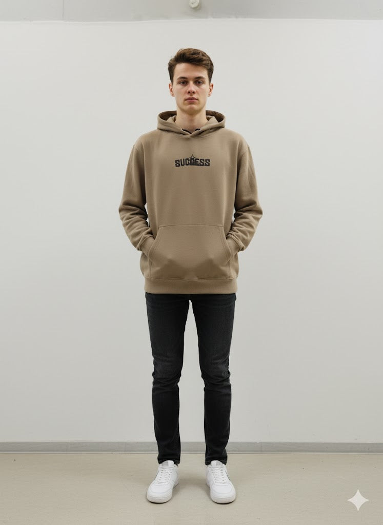 Khaki Hoodie with “Your World” Graphic Design