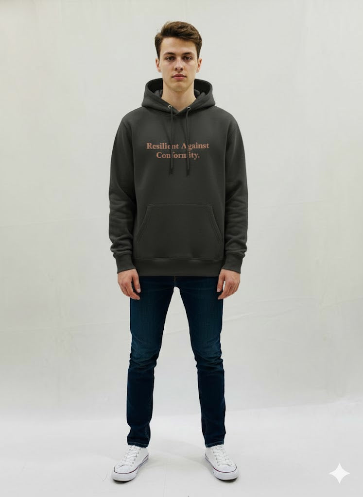 Charcoal Hoodie with “Rise Again” Vintage Tapestry Design