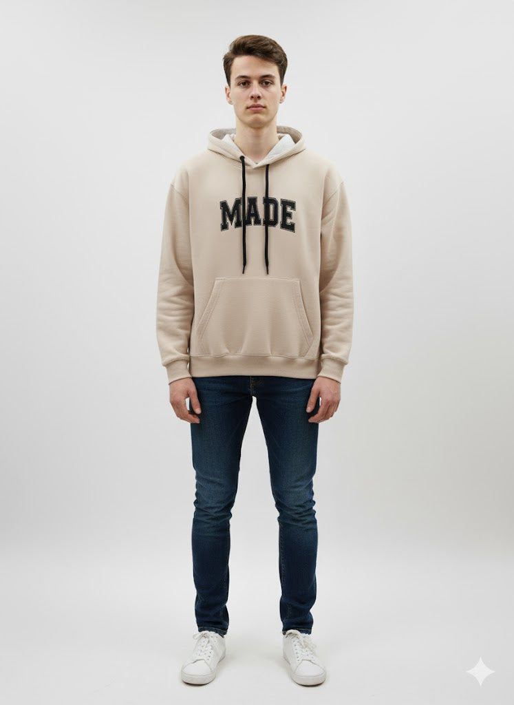 Beige “EXTREME” Hoodie with Distressed Teddy Bear Graphic