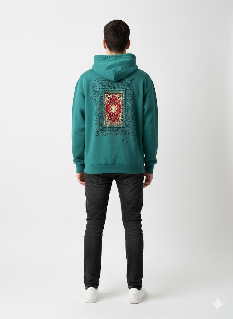 Regal Teal Hoodie with Detailed Back Graphic