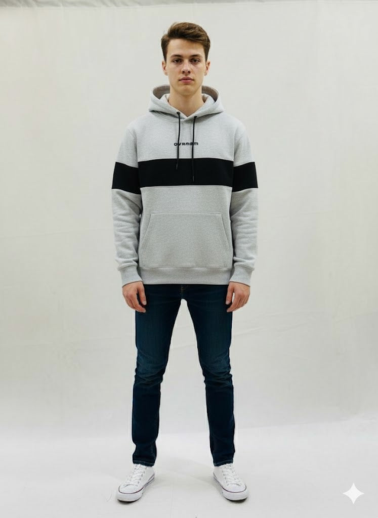 Light Gray and Black Panel Hoodie